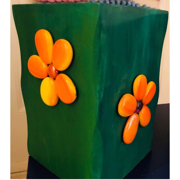 My Art: Vintage Wood Vase Stones Handpainted by Me - Picture 3 of 4